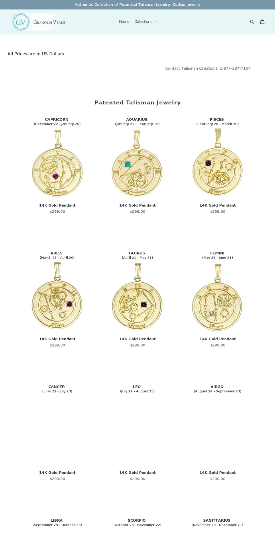 talismancreations.com shopify website screenshot