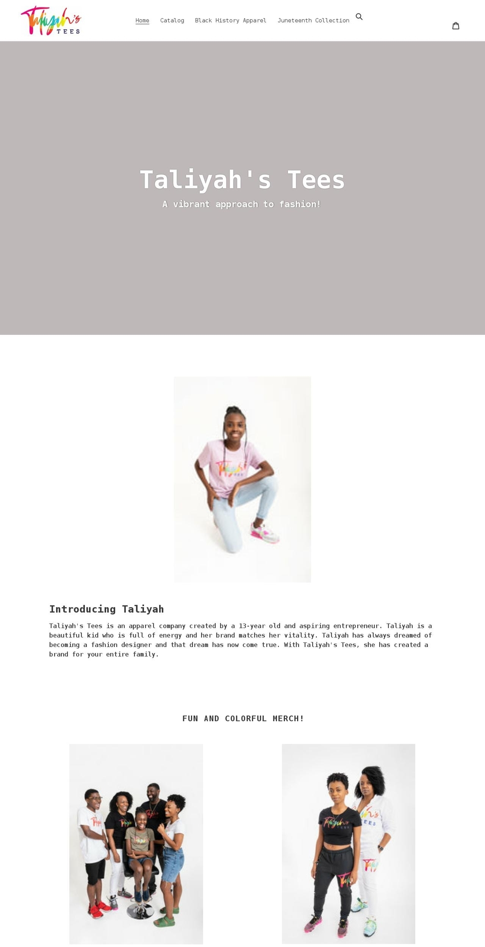taliyahstees.com shopify website screenshot