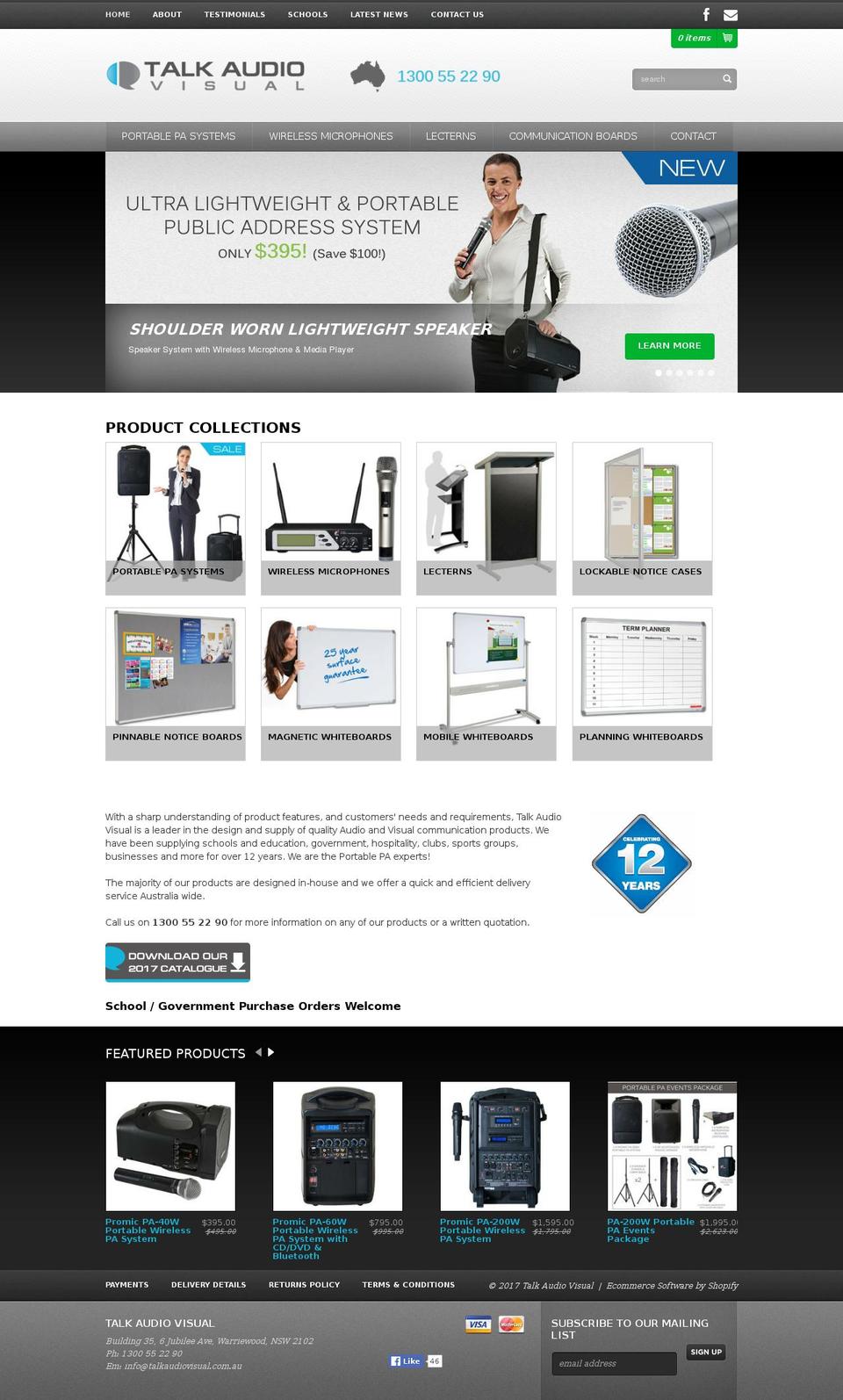 talkaudiovisual.com.au shopify website screenshot