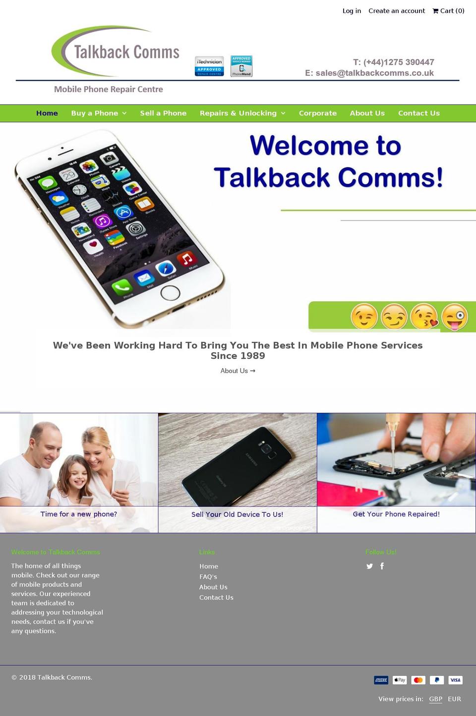 talkbackcomms.com shopify website screenshot