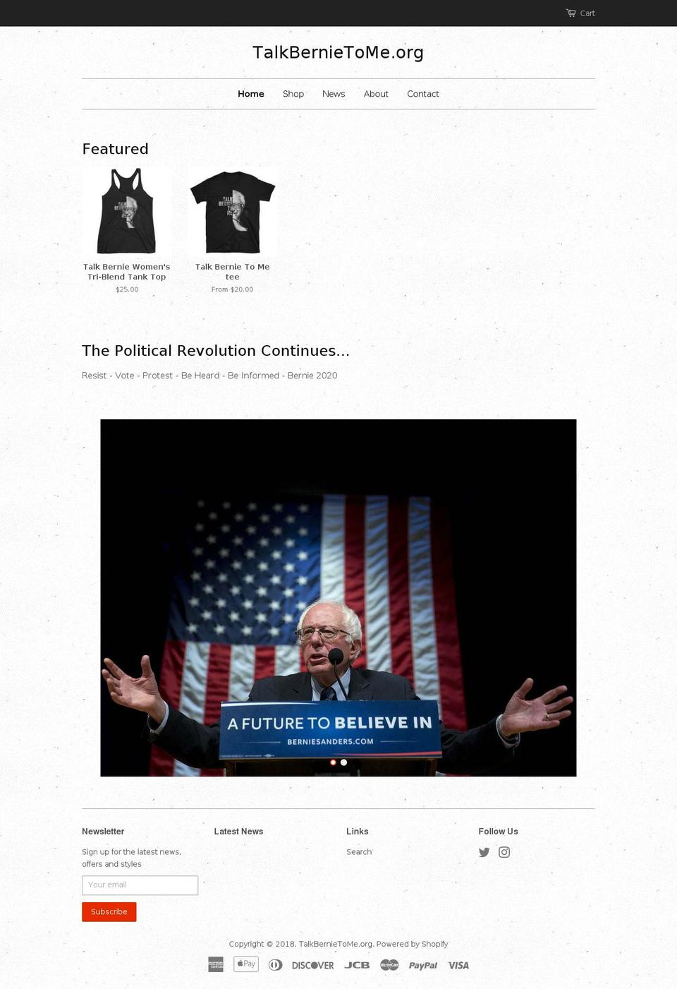 talkbernietome.org shopify website screenshot