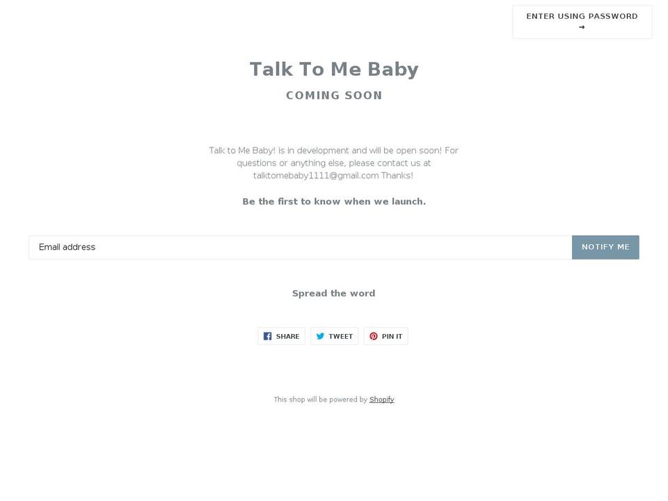 talktomebaby.net shopify website screenshot