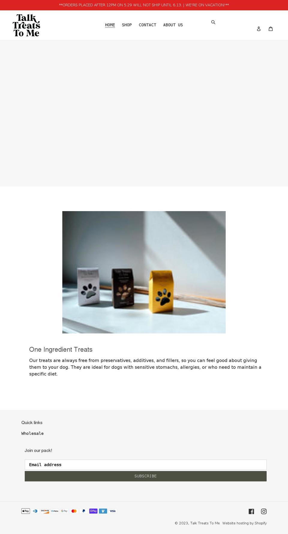 talktreatstome.com shopify website screenshot