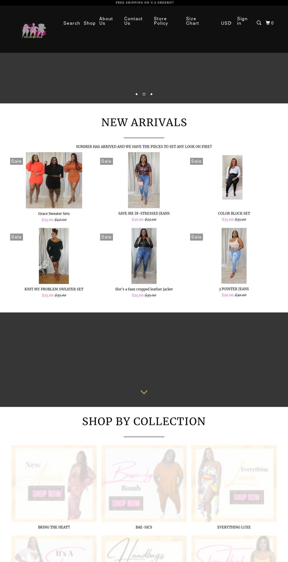 tallandthickfashions.com shopify website screenshot