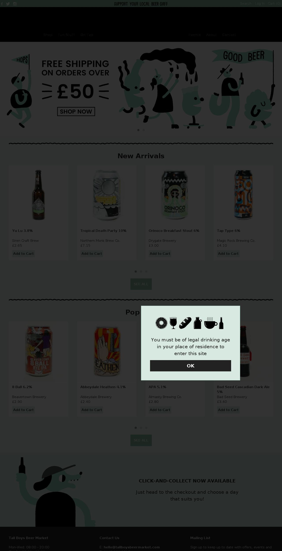 tallboysbeermarket.com shopify website screenshot
