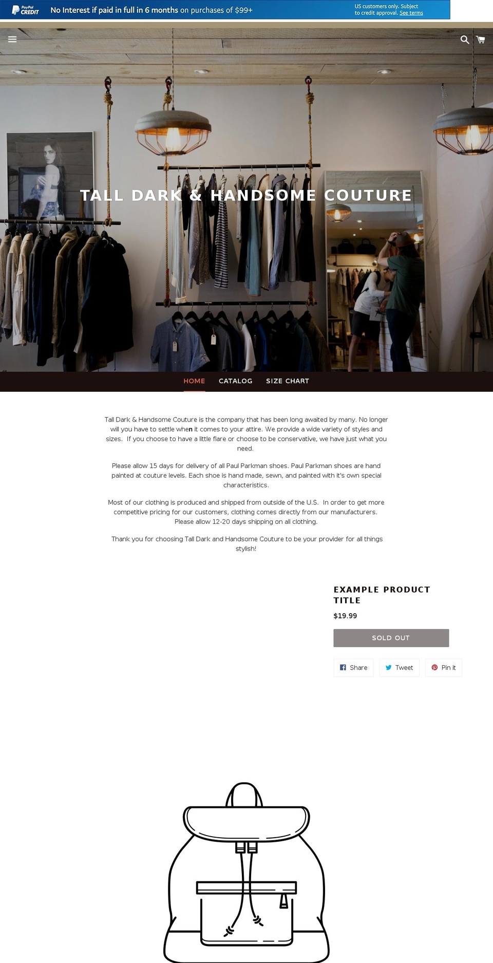 talldarkandhandsomecouture.com — Shopify storefront screenshot