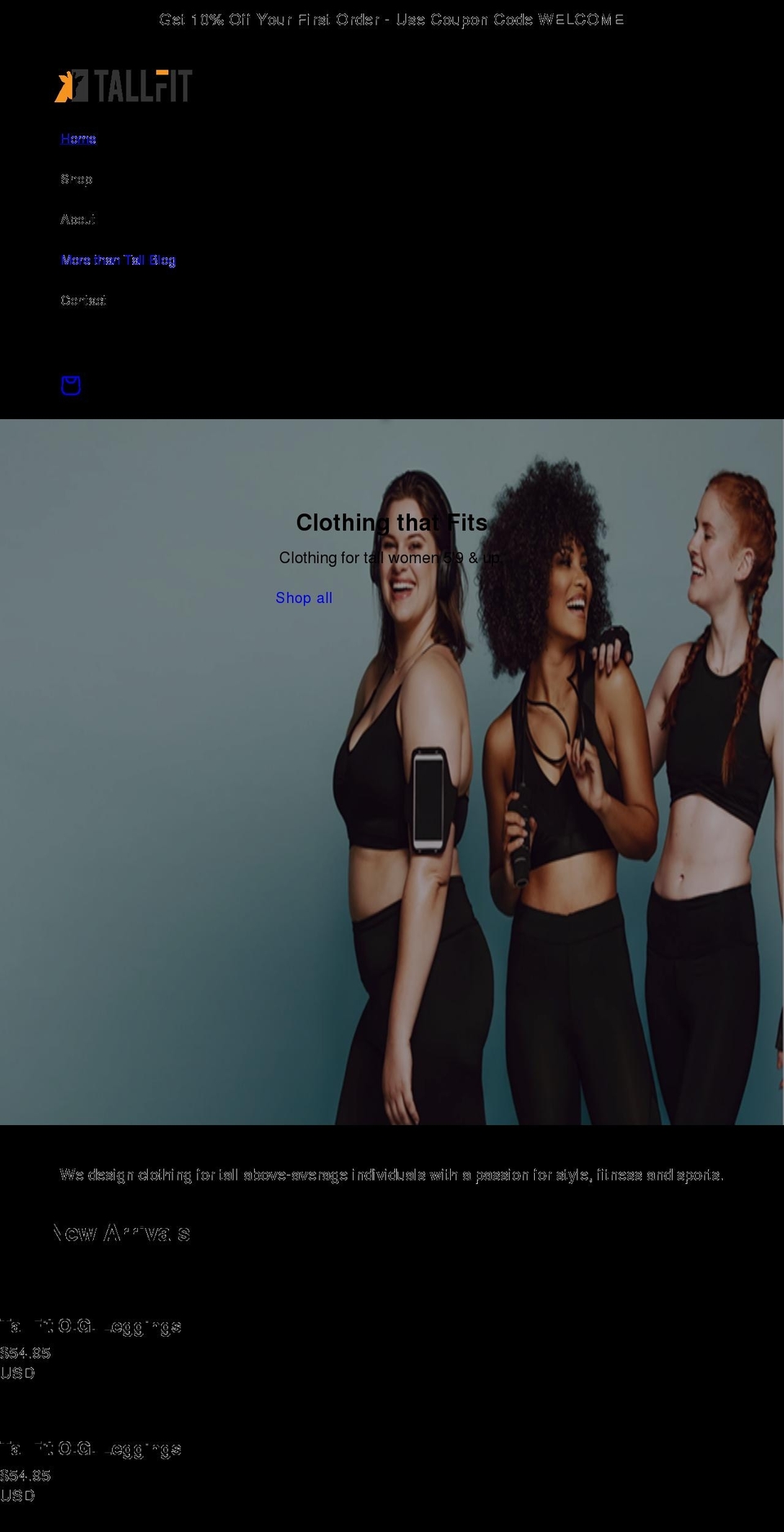 tallfit.com shopify website screenshot