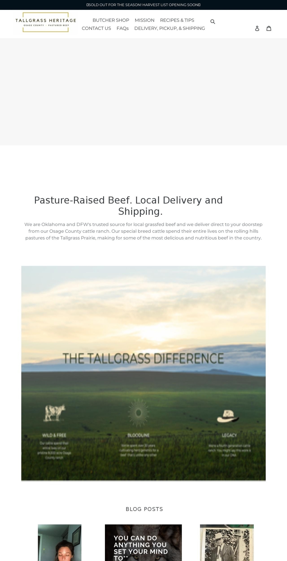 tallgrassheritage.com shopify website screenshot