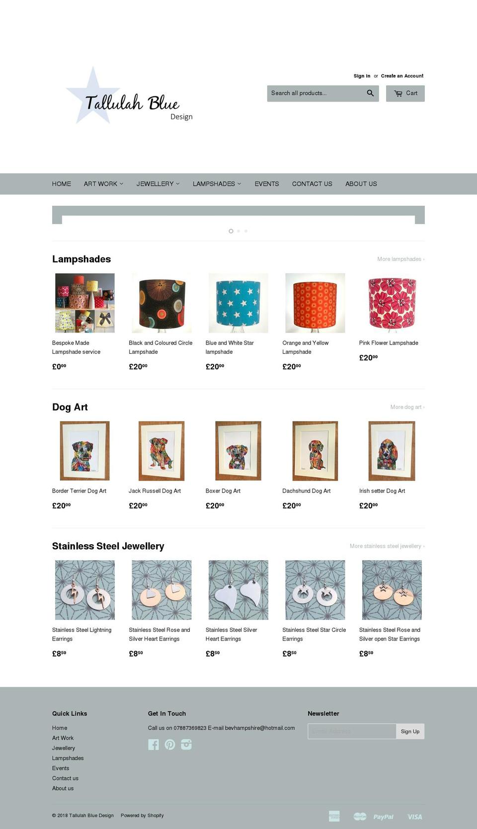 tallulahbluedesign.co.uk shopify website screenshot