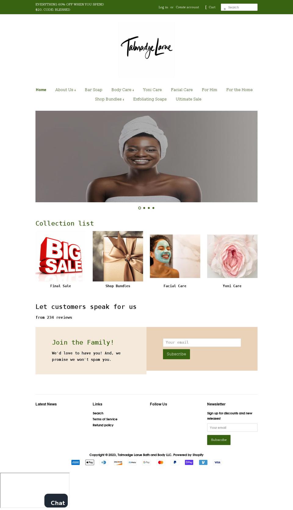 talmadgelarue.com shopify website screenshot