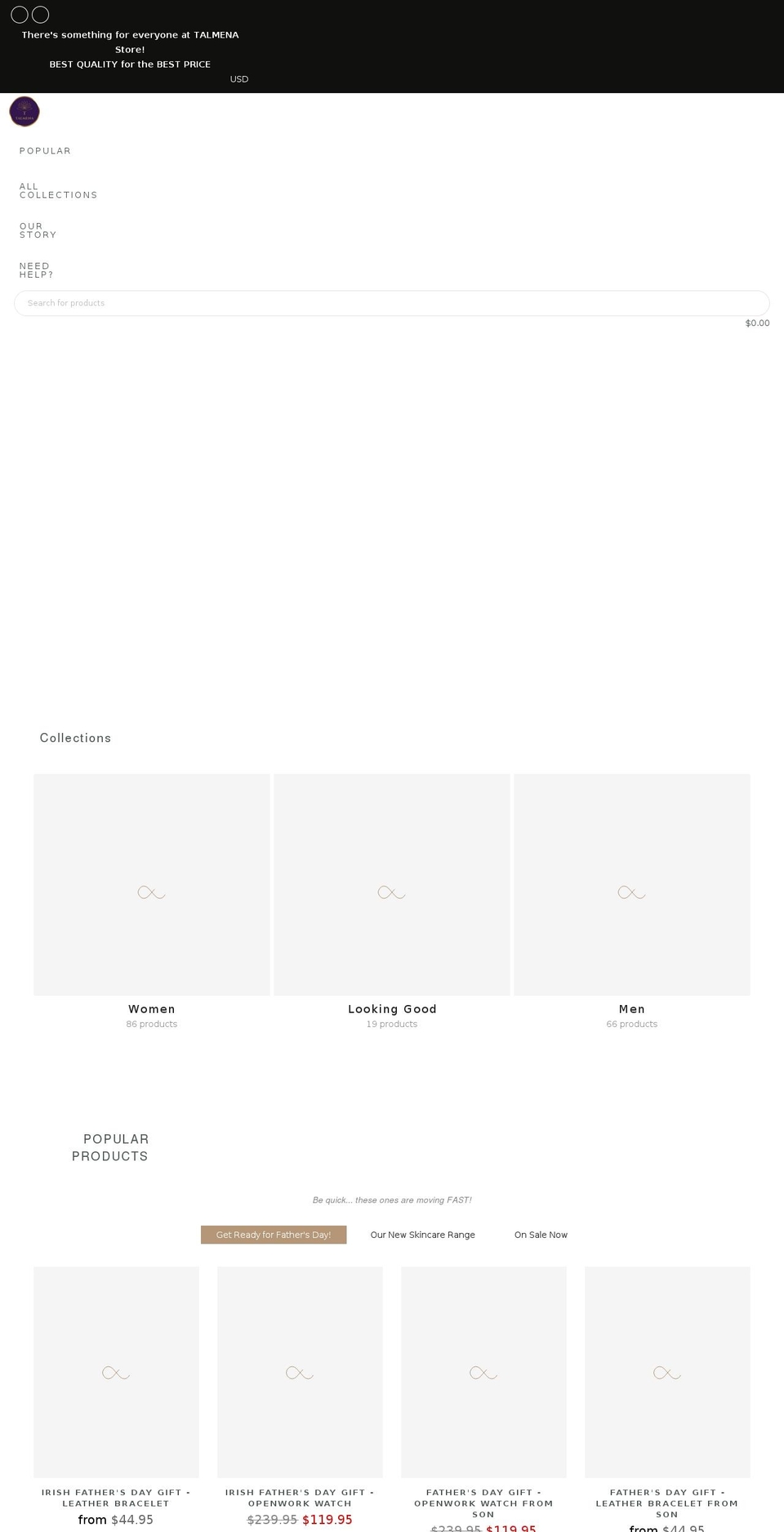 talmenastore.com shopify website screenshot