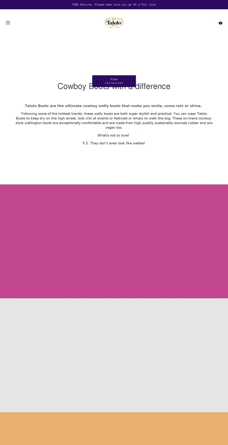 taloloboots.com shopify website screenshot