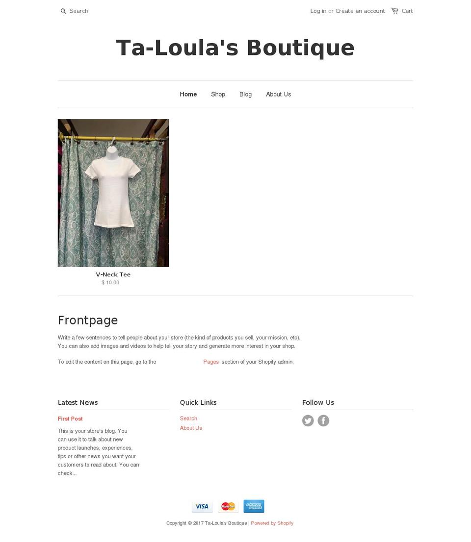 taloulasboutique.com shopify website screenshot