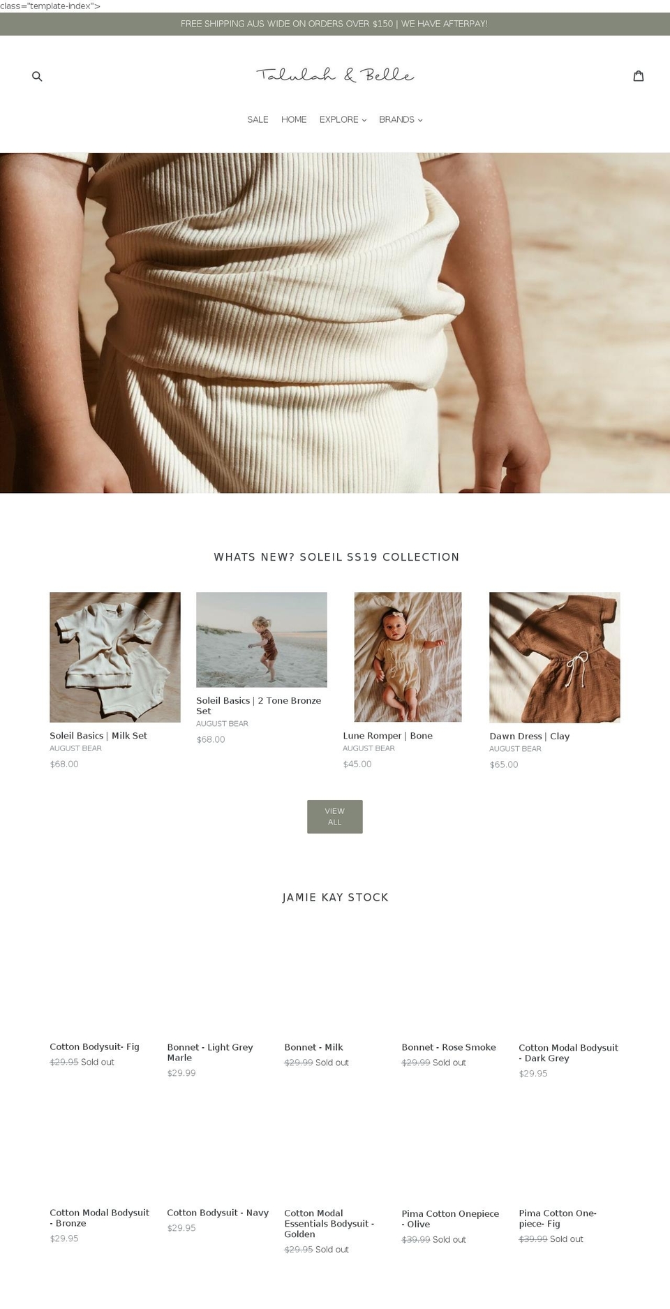 talulahandbelle.com — Shopify storefront screenshot