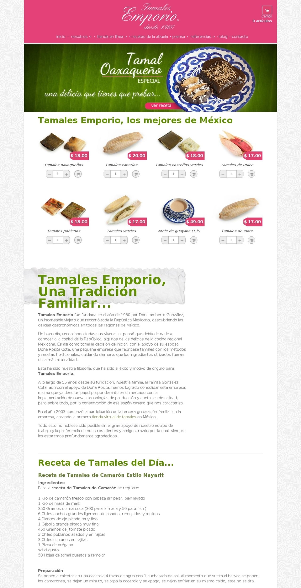 tamales.com.mx shopify website screenshot