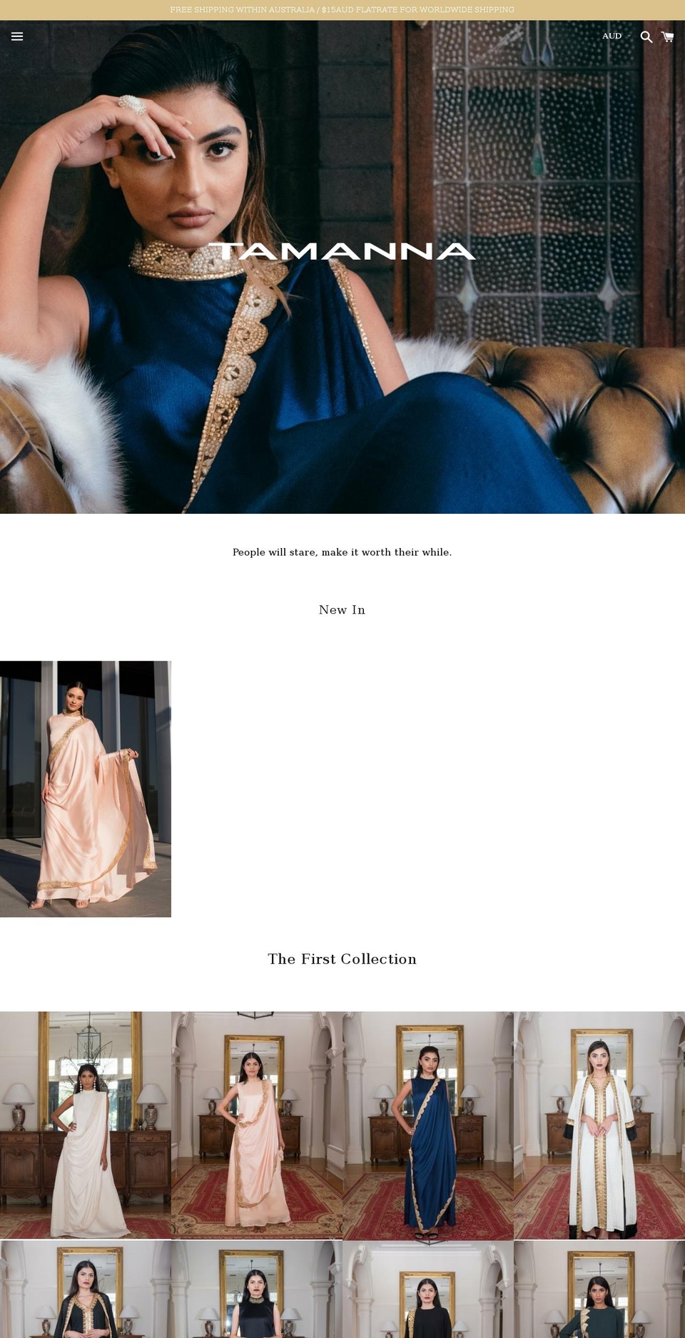 tamannathelabel.com — Shopify storefront screenshot