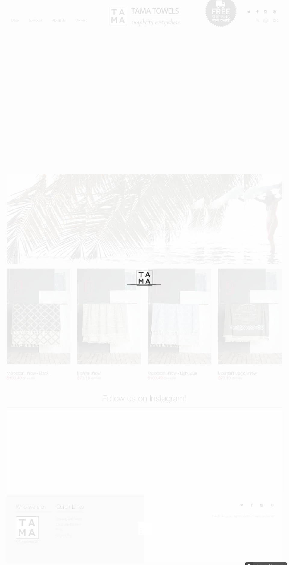 tamatowels.com shopify website screenshot