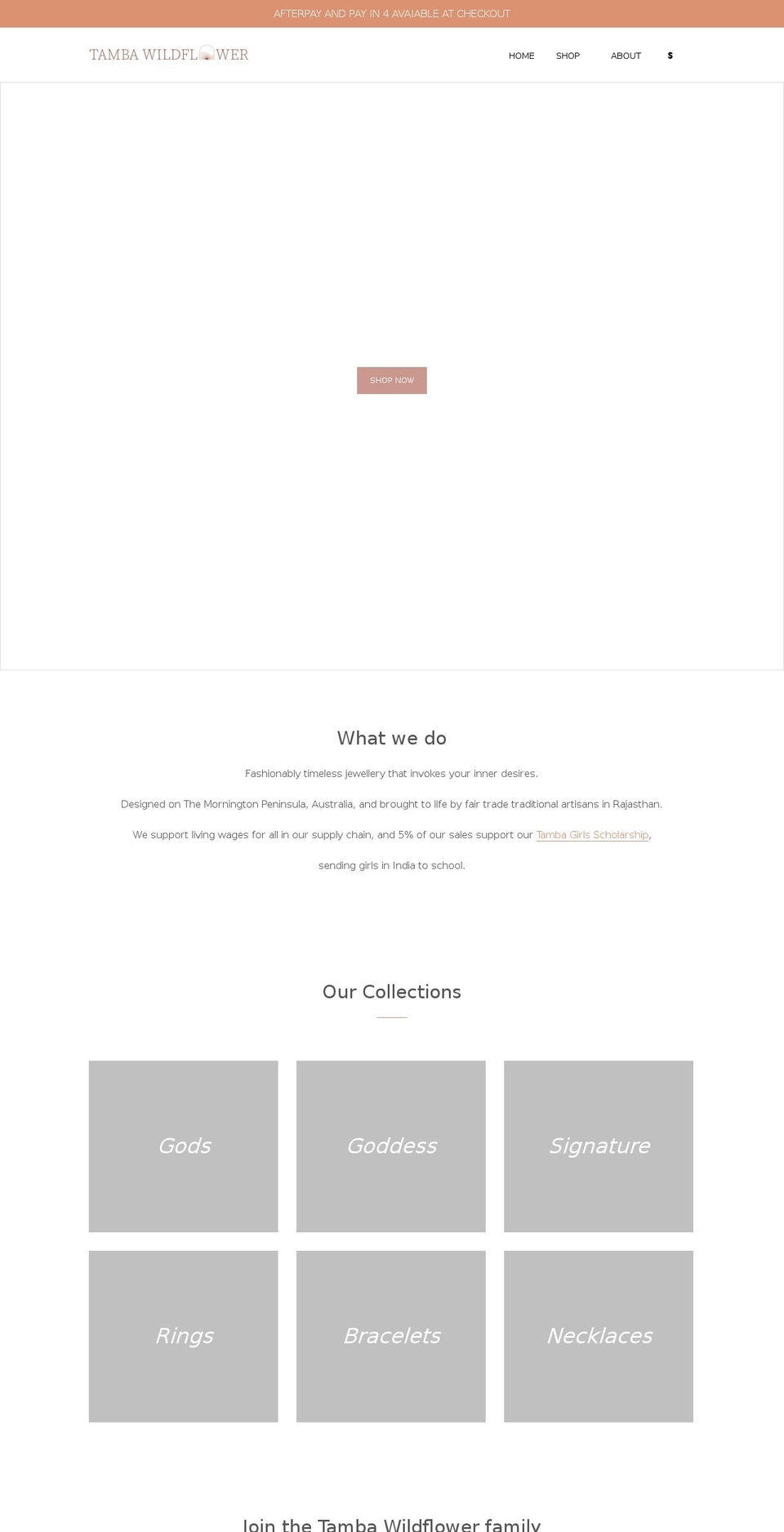 tambawildflower.com shopify website screenshot