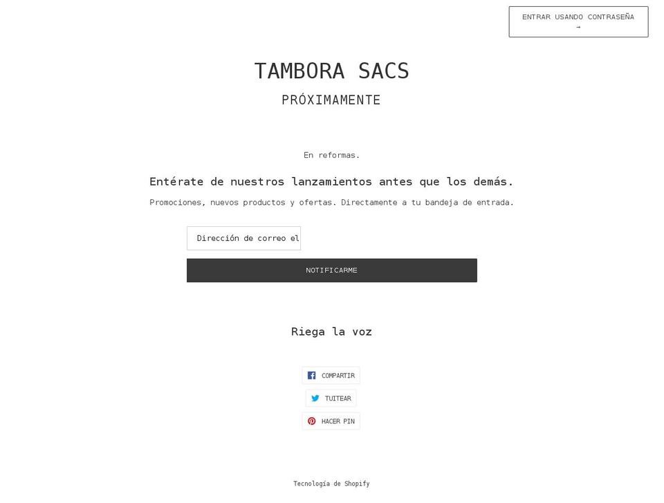 tambora-sacs.myshopify.com shopify website screenshot