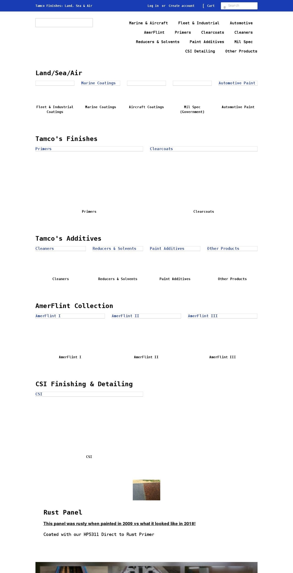 tamcofinishes.com shopify website screenshot
