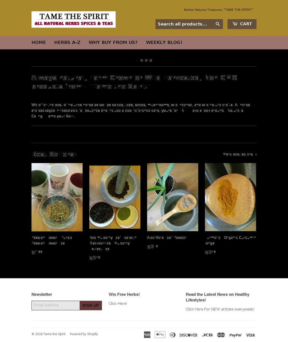 tamethespiritherbs.com shopify website screenshot