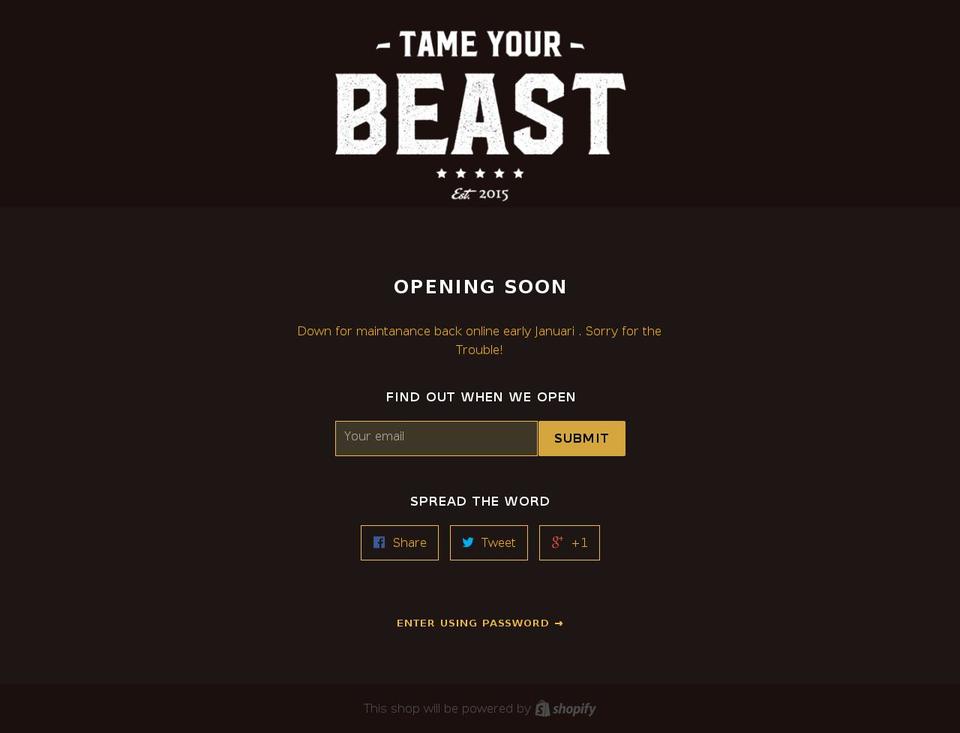 tameyourbeast.com shopify website screenshot