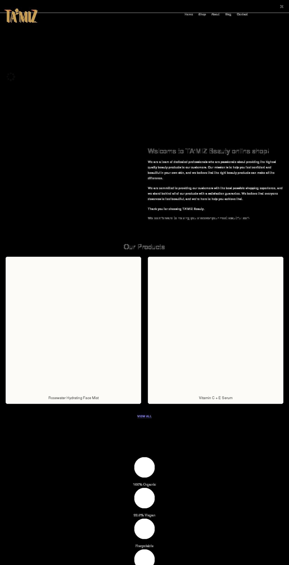 tamizbeauty.com shopify website screenshot