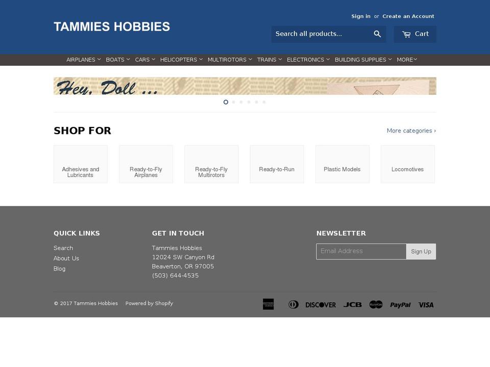 tammieshobbies.com shopify website screenshot