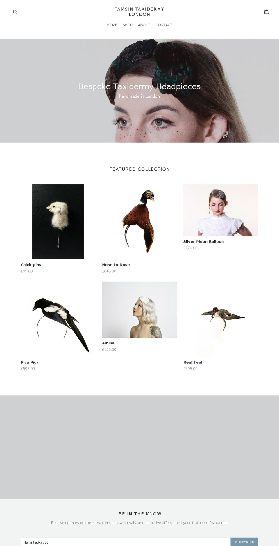 tamsintaxidermylondon.com — Shopify storefront screenshot