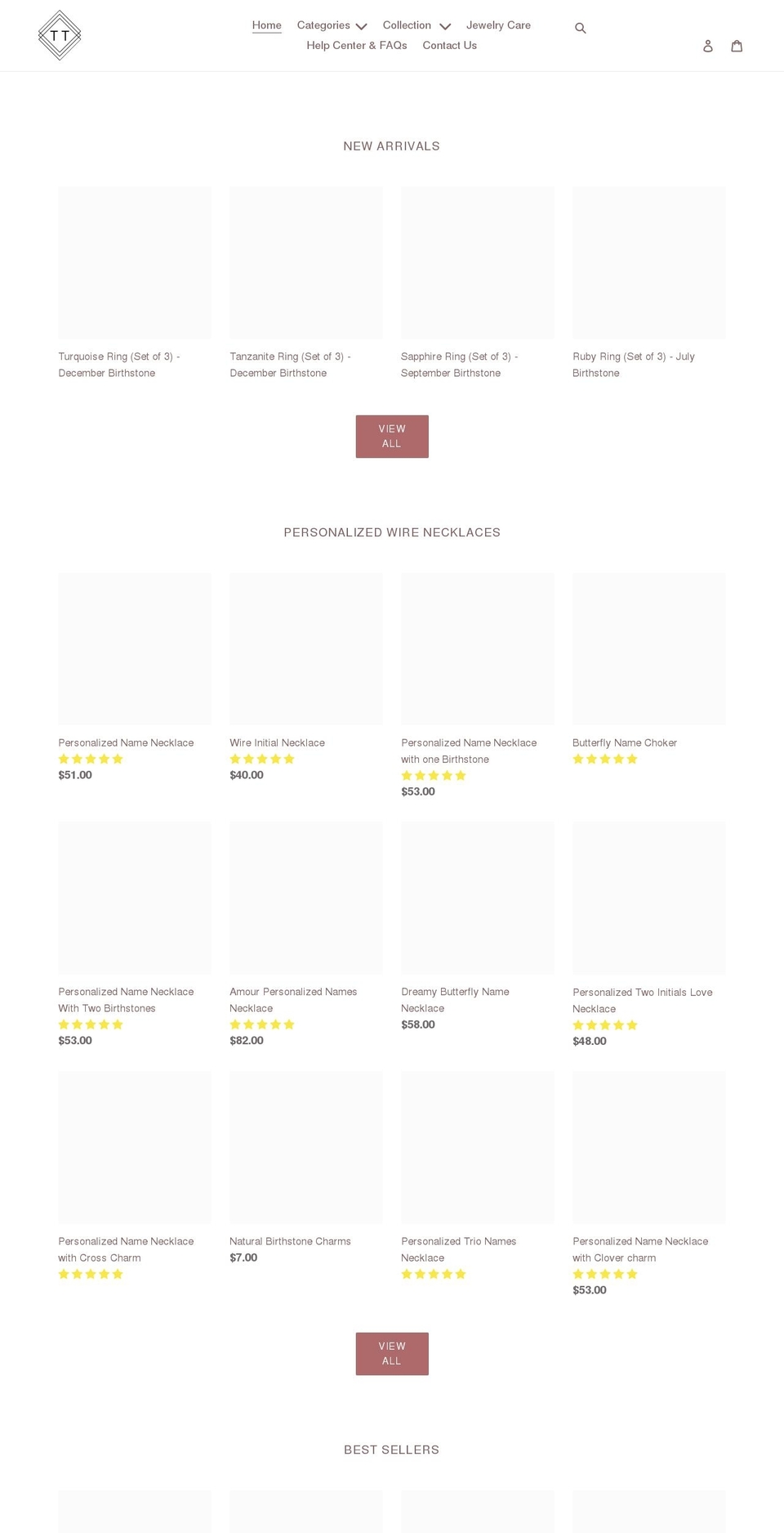 tamtakjewelry.com shopify website screenshot