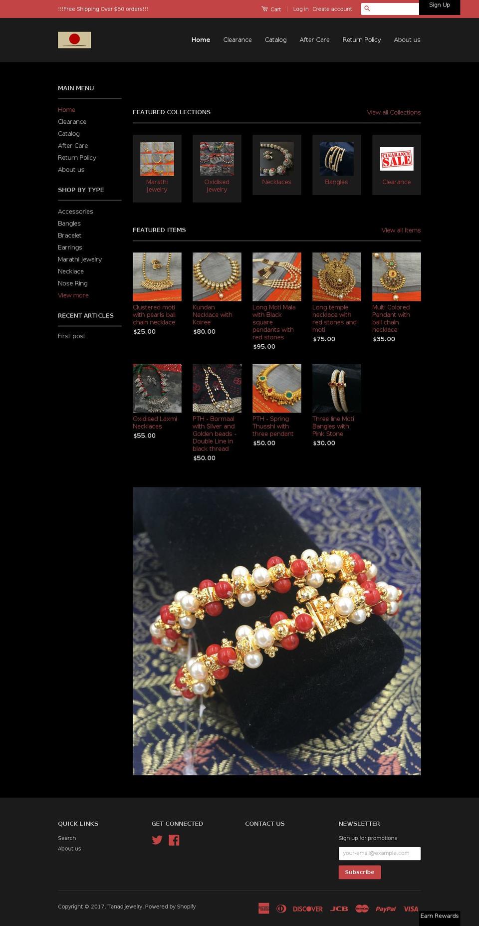 tanadijewelry.com shopify website screenshot