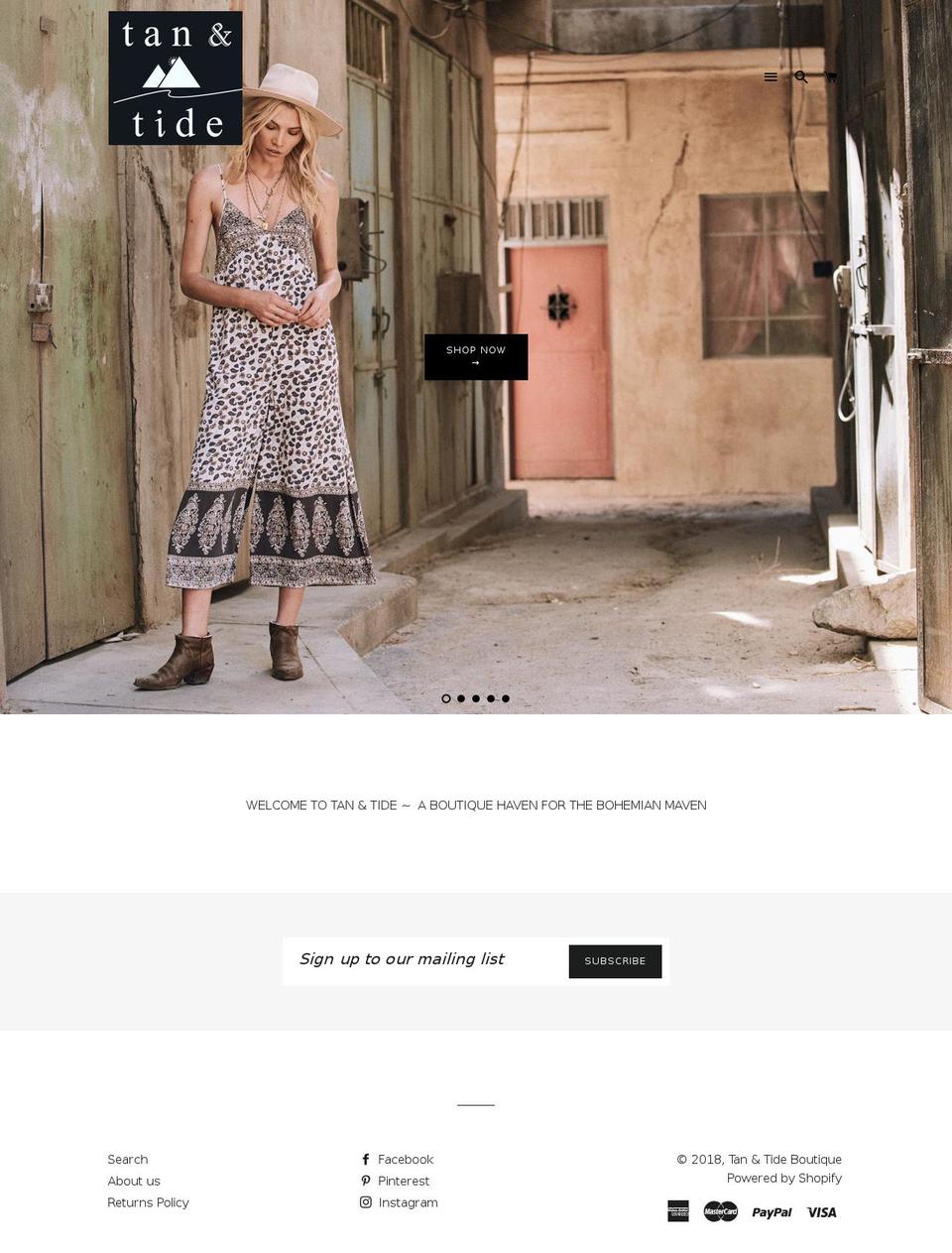 tanandtideboutique.com — Shopify storefront screenshot