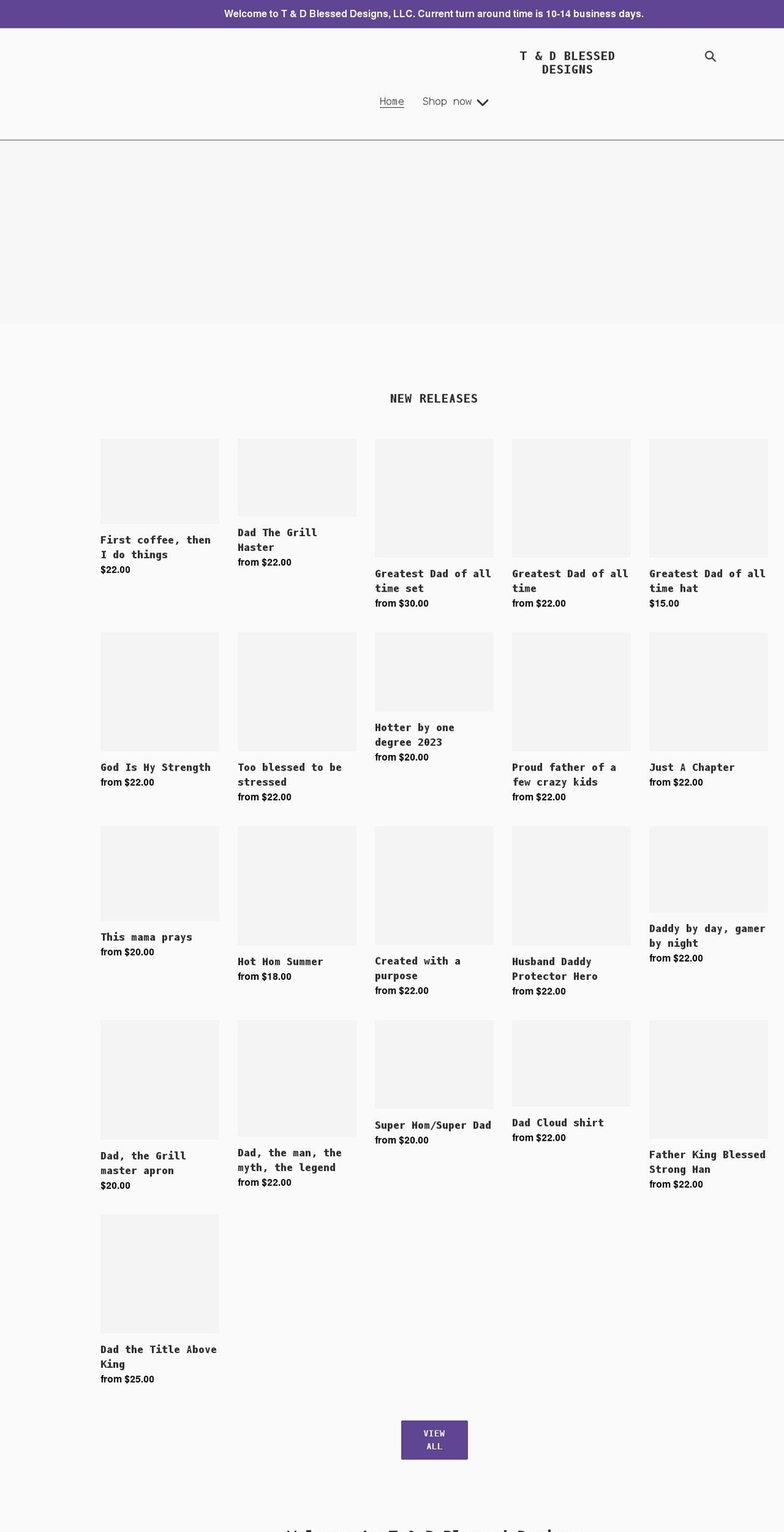 tanddblesseddesigns.com shopify website screenshot