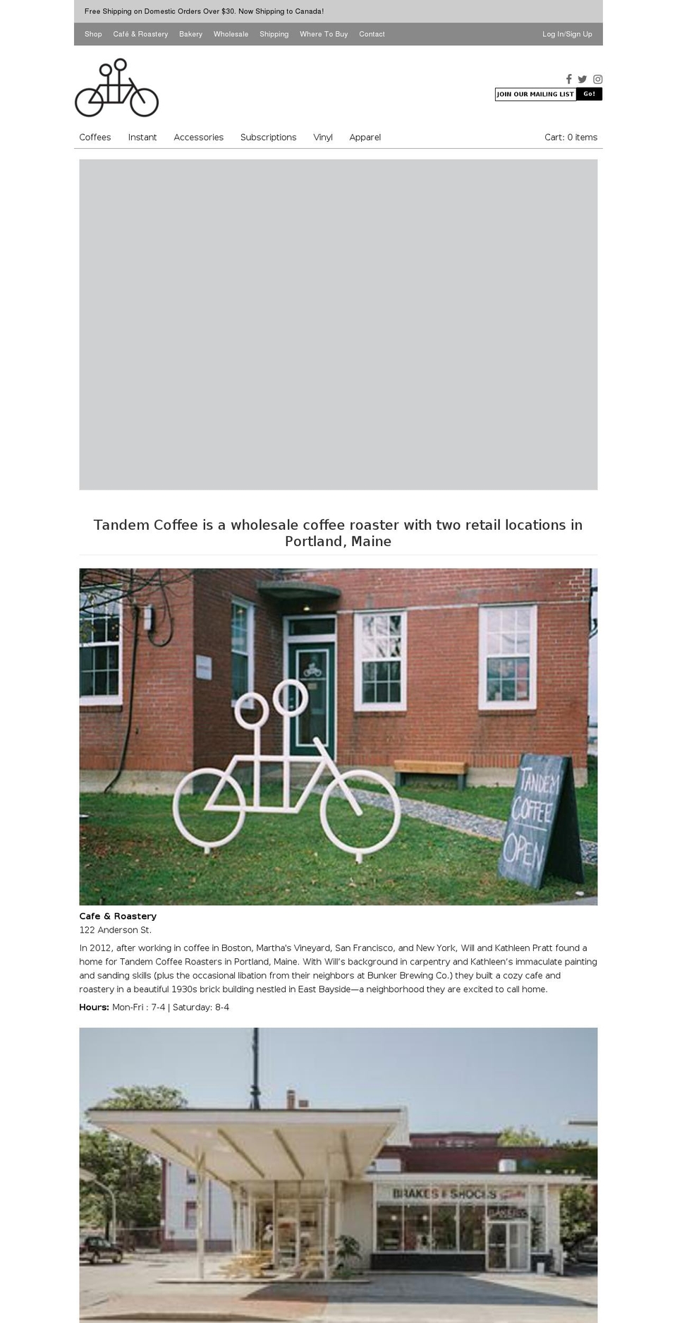 tandemcoffee.com shopify website screenshot