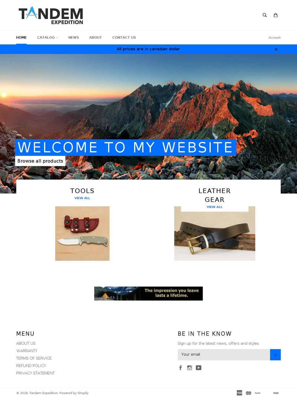 tandemexpedition.com shopify website screenshot