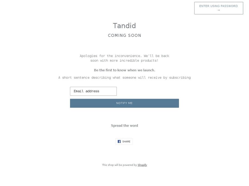 tandid.com shopify website screenshot
