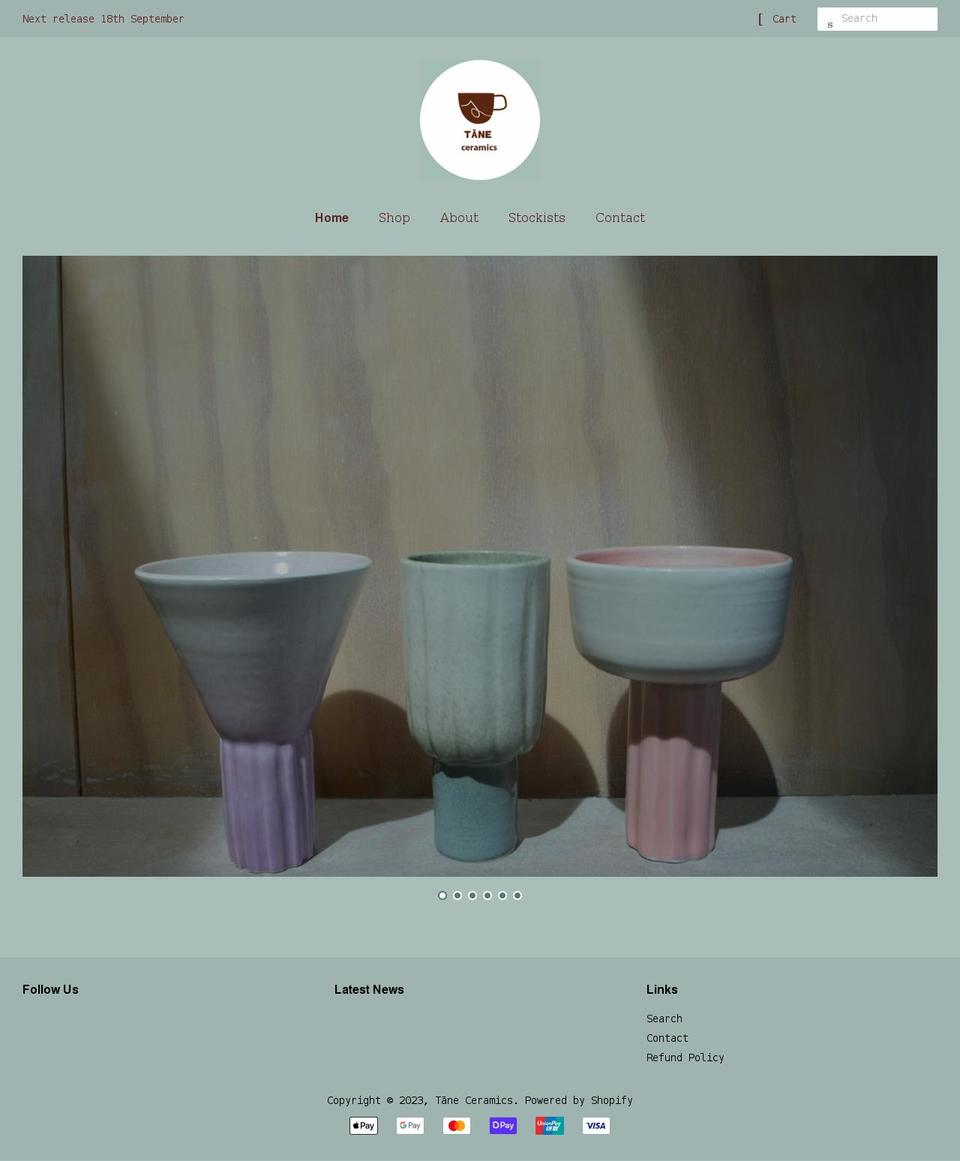 taneceramics.com shopify website screenshot