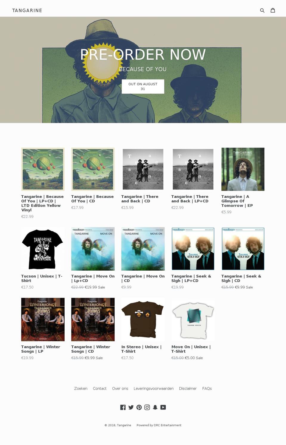 tangarineshop.nl shopify website screenshot