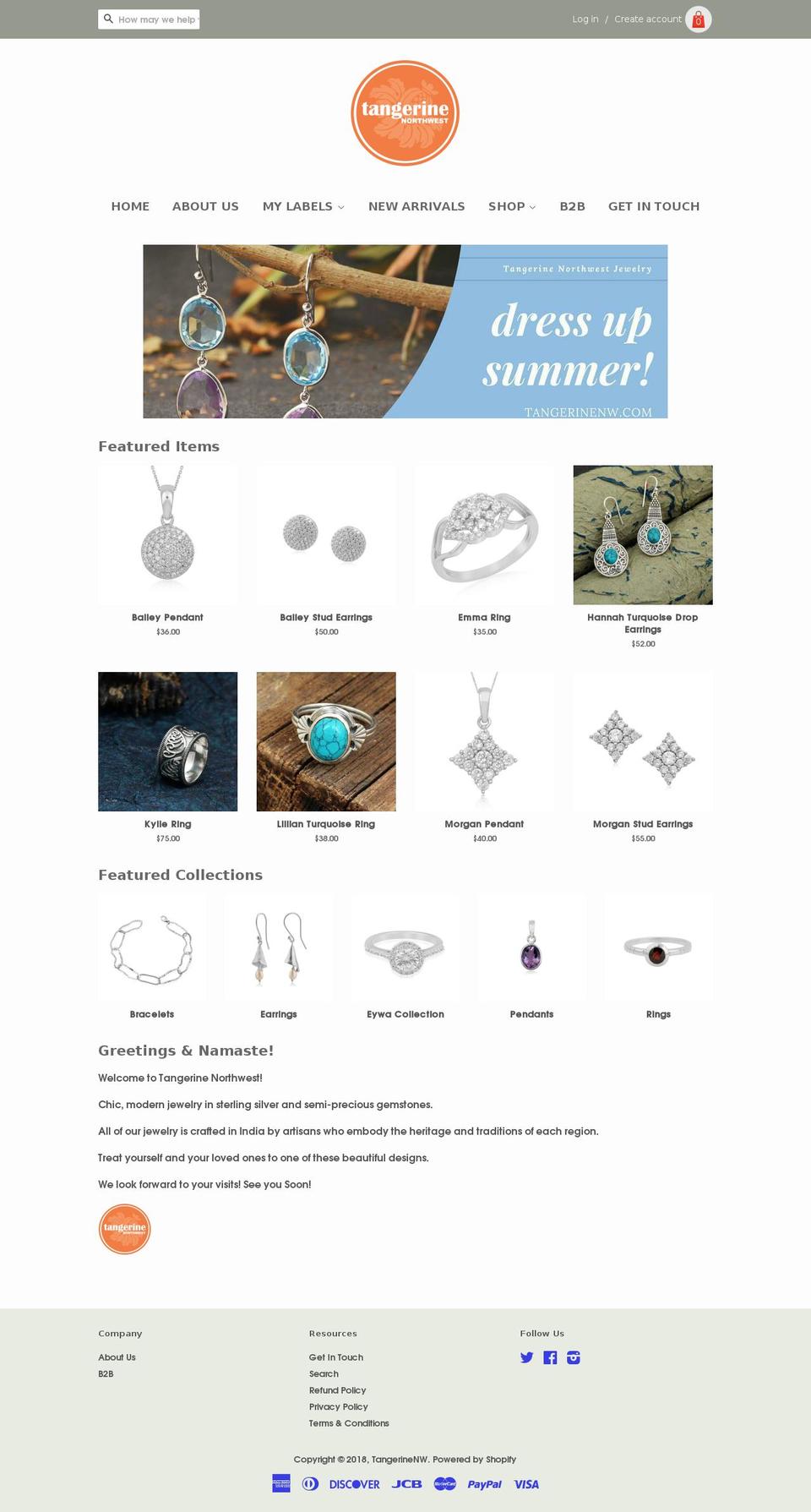 tangerinenw.com shopify website screenshot