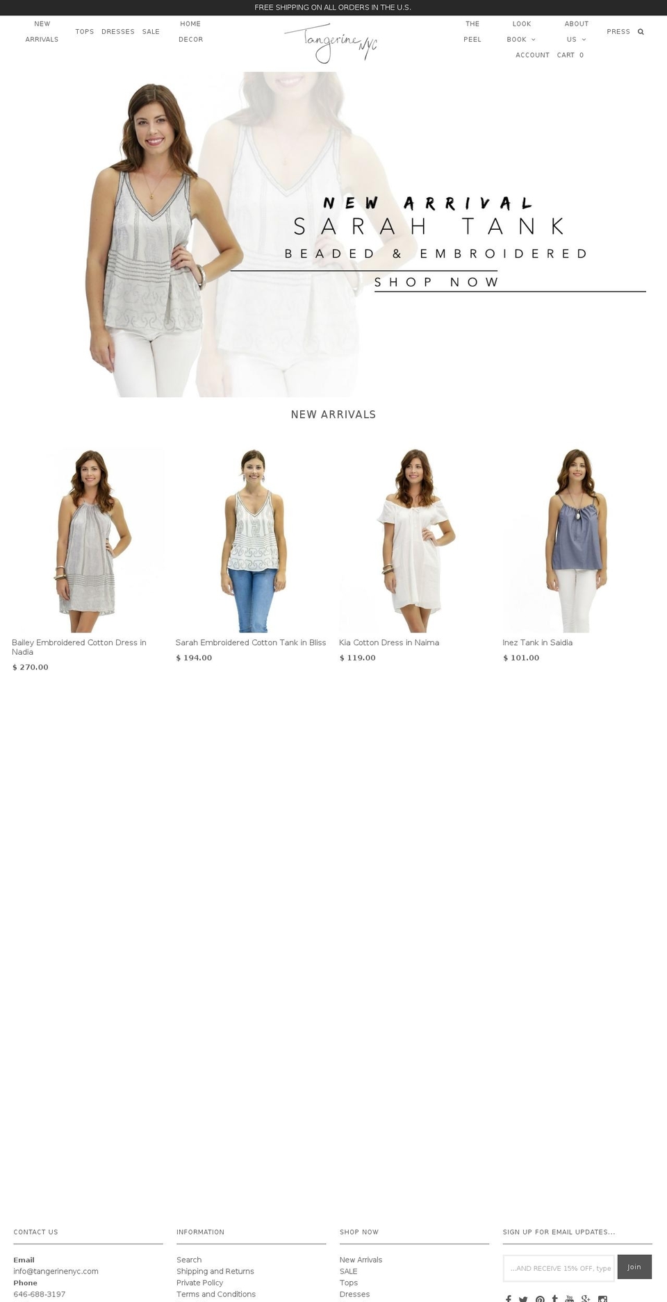 tangerinenyc.com shopify website screenshot