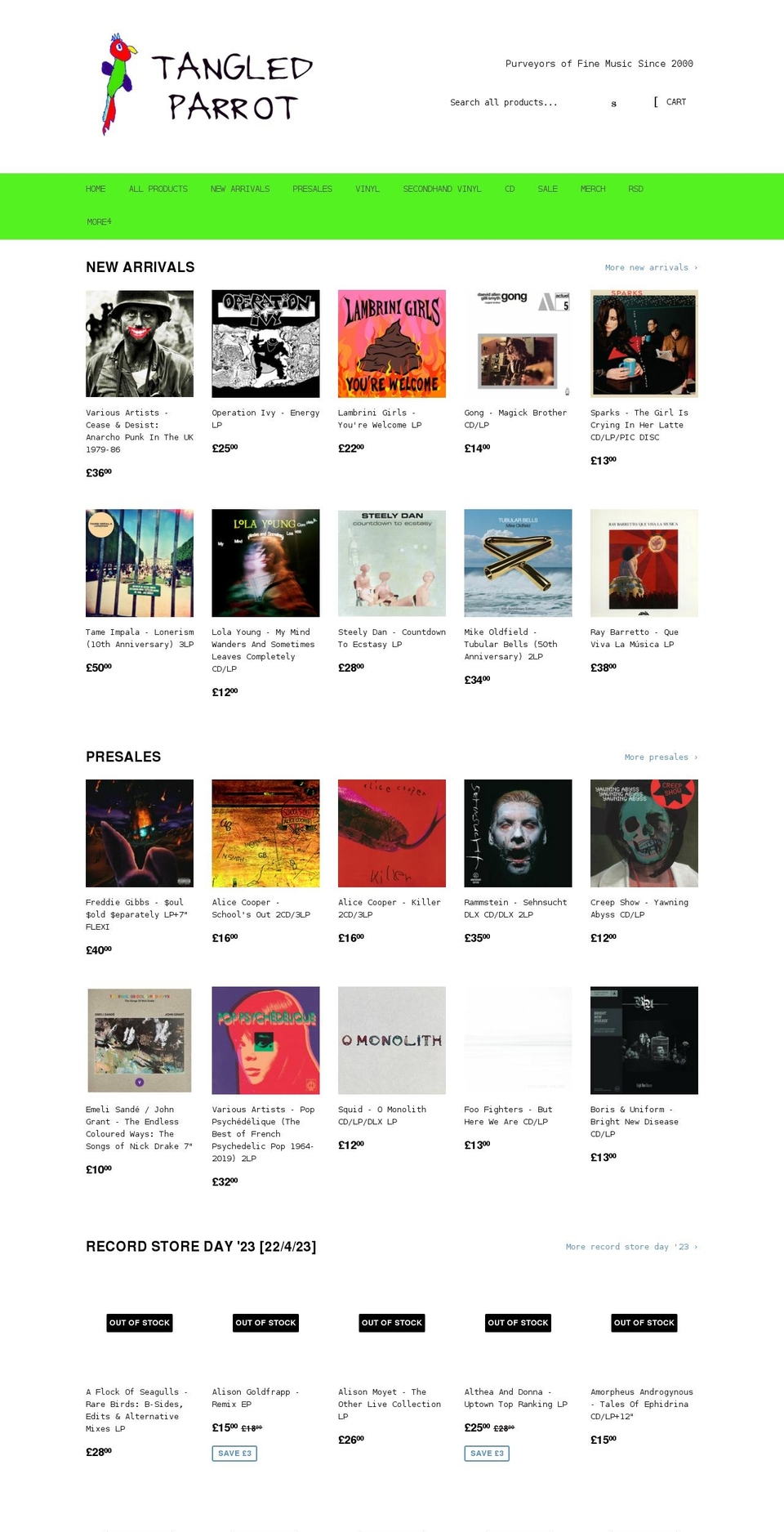 tangledparrot.com shopify website screenshot