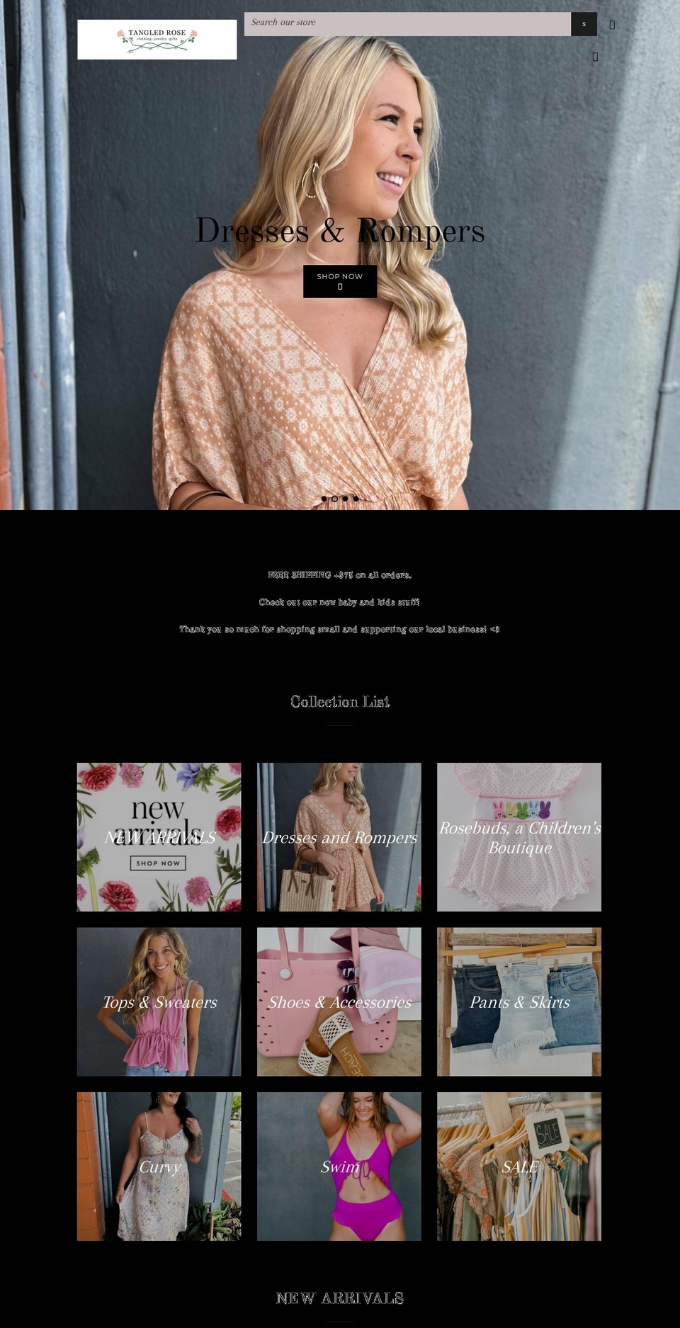 tangledroseboutique.com shopify website screenshot