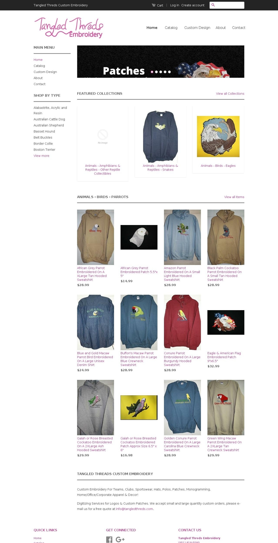 tangledthreds.com shopify website screenshot