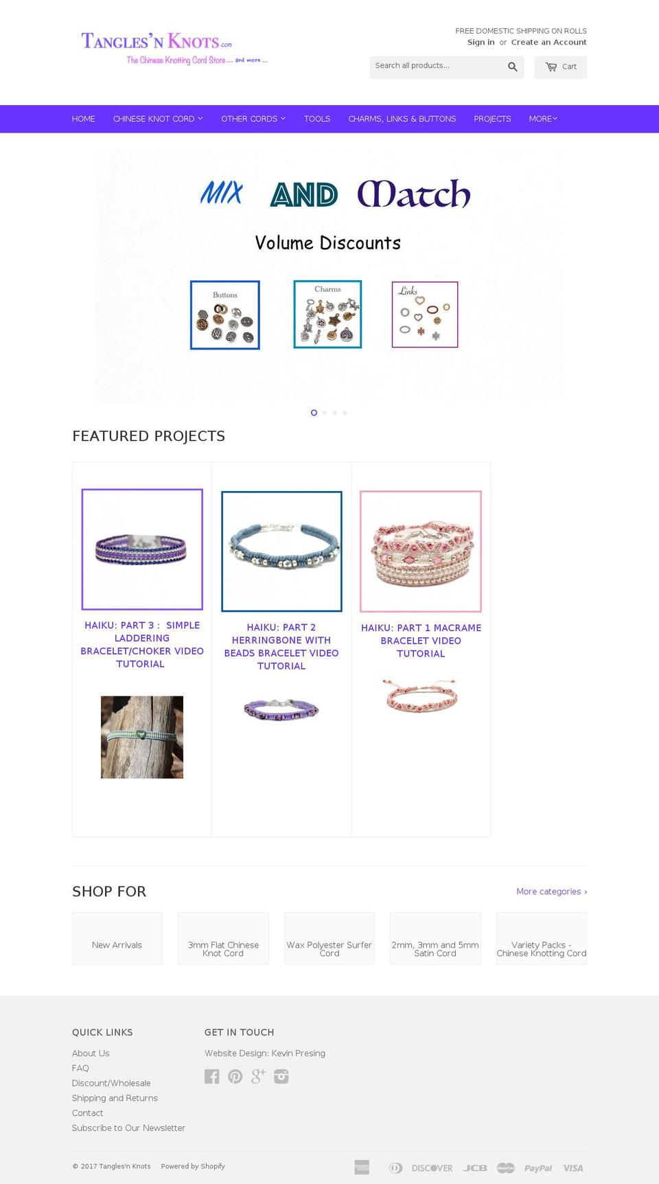 tanglesnknots.com shopify website screenshot