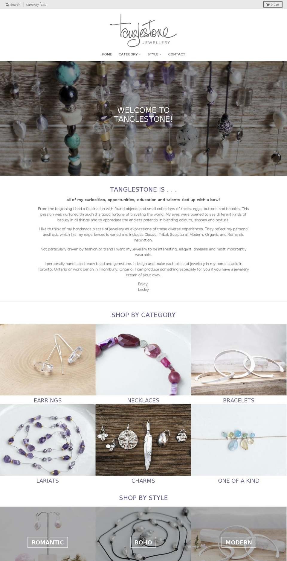 tanglestone.ca shopify website screenshot