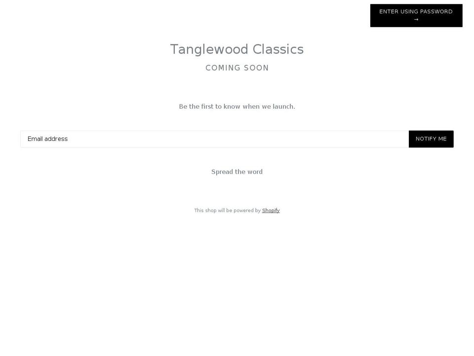 tanglewoodclassics.com shopify website screenshot