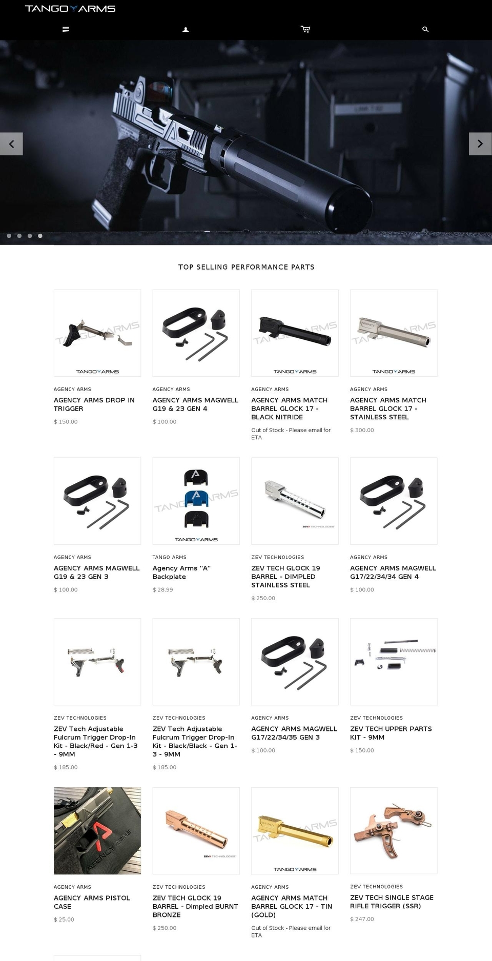 tangoarms.com shopify website screenshot