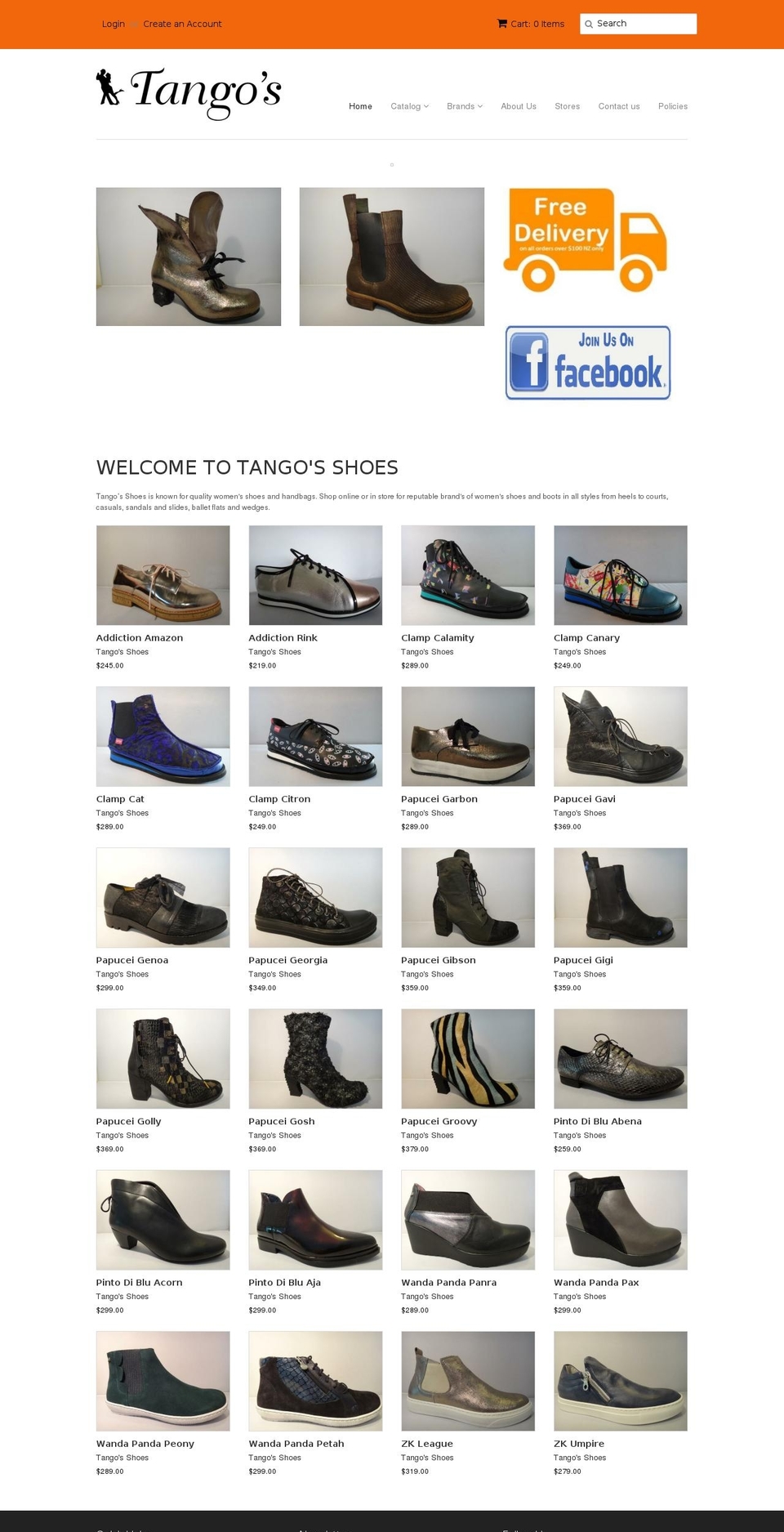 tangosshoes.co.nz shopify website screenshot