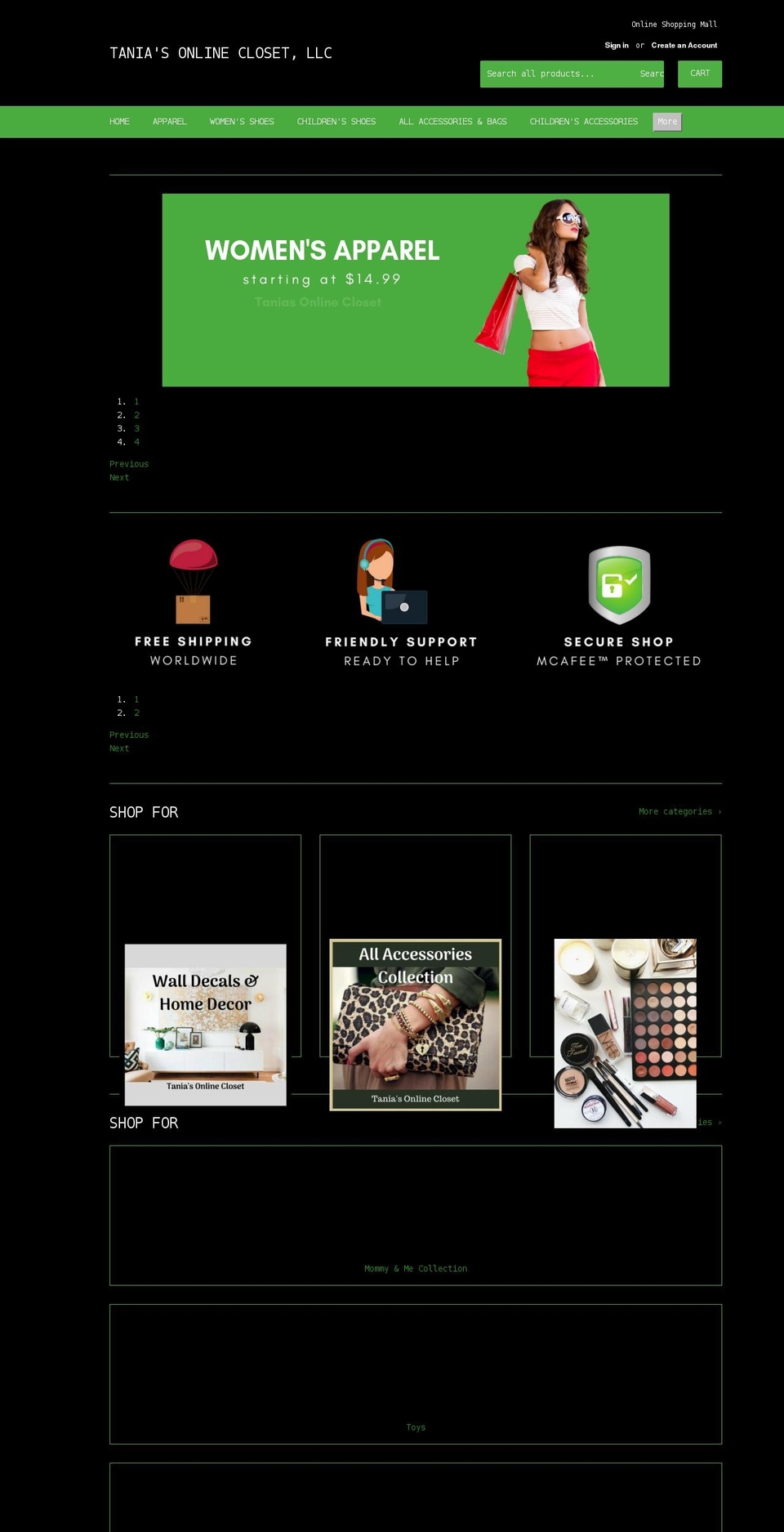 taniasonlinecloset.com shopify website screenshot