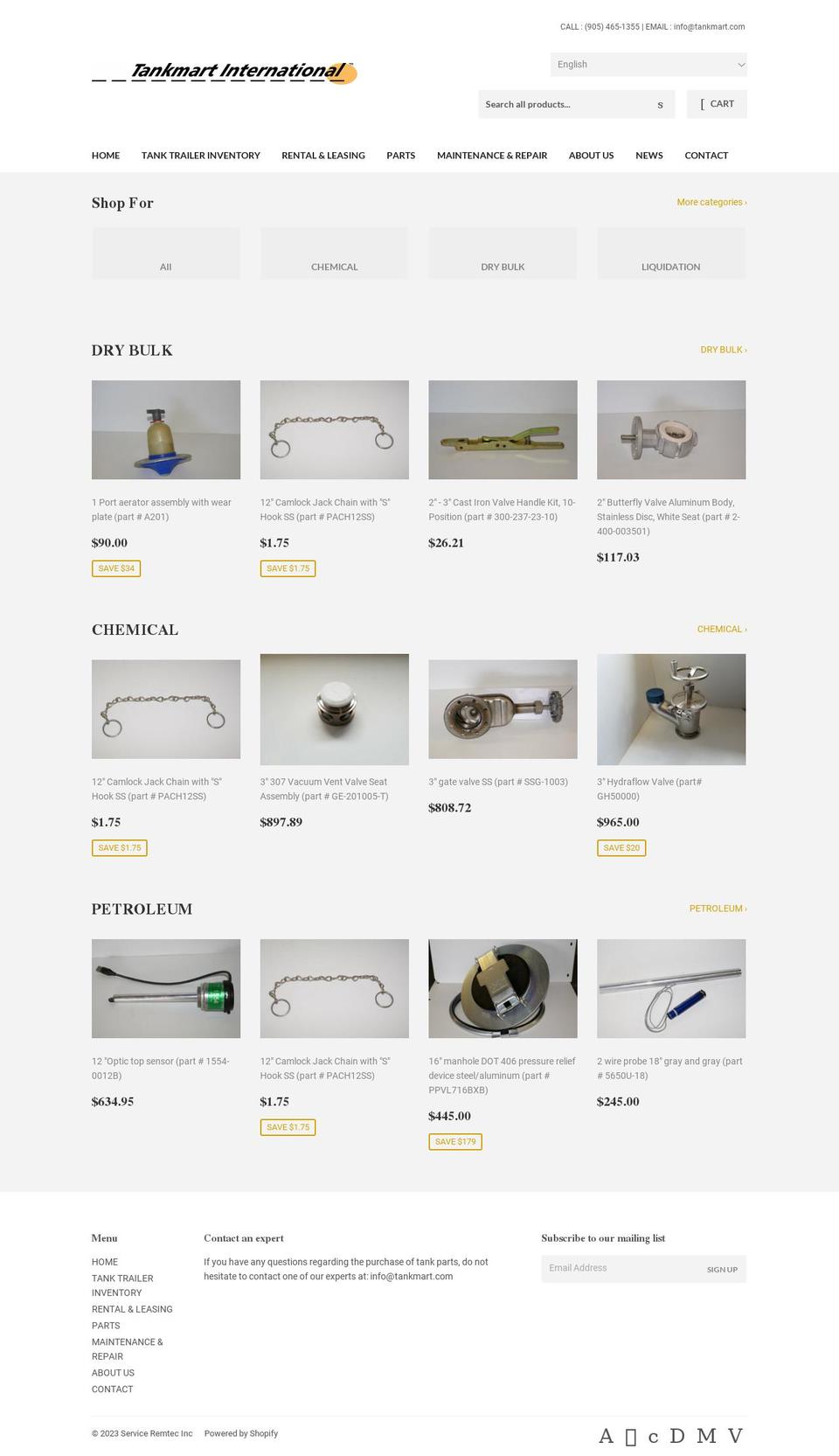 tankmartparts.com shopify website screenshot